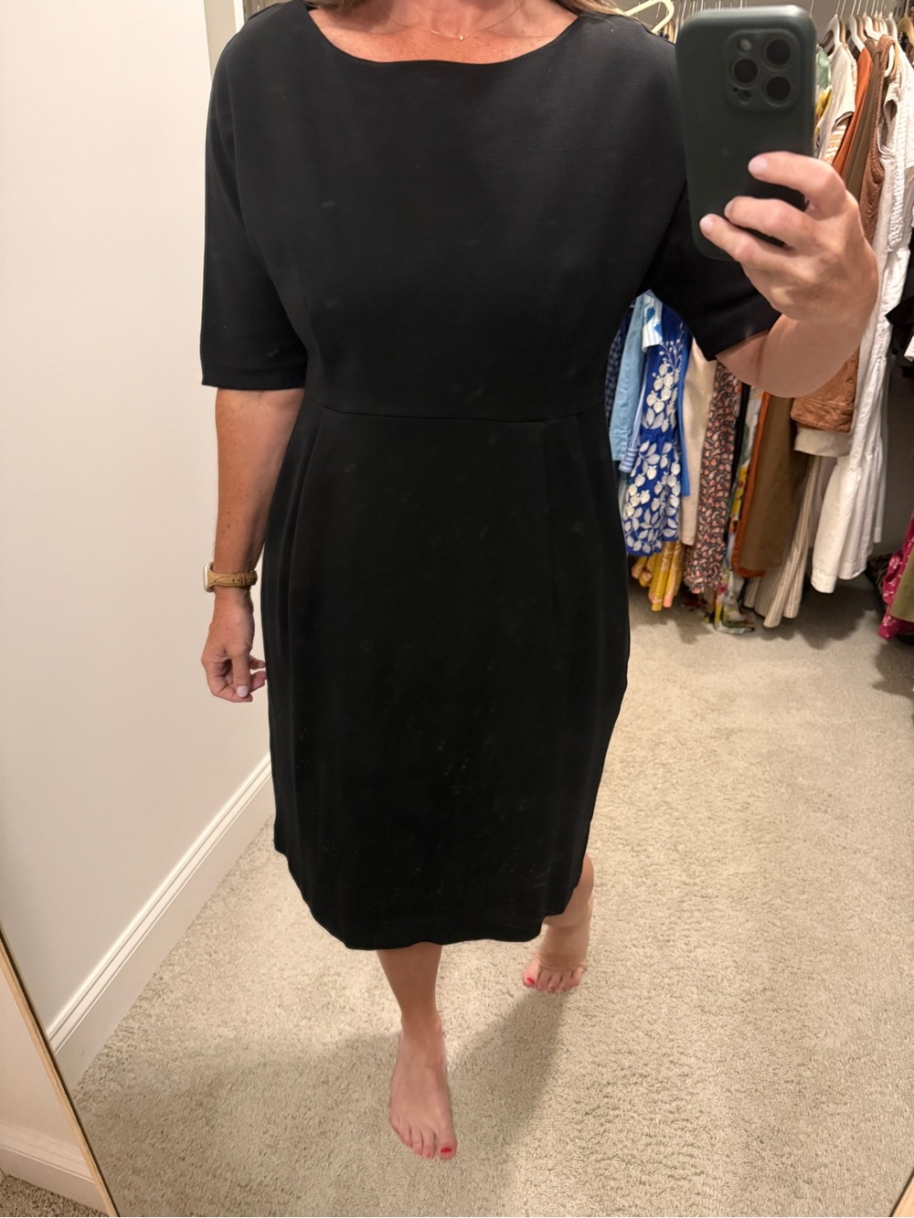 Ann Taylor Black Midi Sheath Dress Pockets Fun Back Zipper Detail